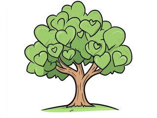 Heart-shaped leaves adorn a sturdy tree, symbolizing love and nature's beauty