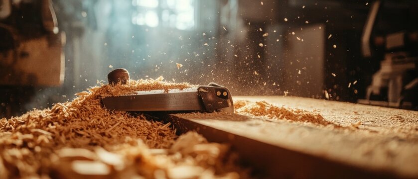 Wood being processed with a planer, suitable for DIY projects or construction use