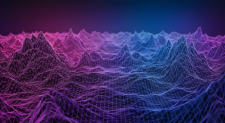Fototapeta premium Abstract Digital Landscape With Glowing Mountains