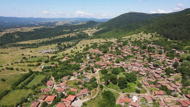 Aerial view of village of Zheravna with nineteenth century houses, Sliven Region, Bulgaria
