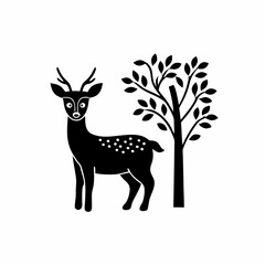 creative details Deer Standing Near a Tree Icon vector illustration