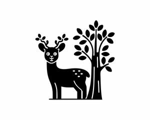 creative details Deer Standing Near a Tree Icon vector illustration