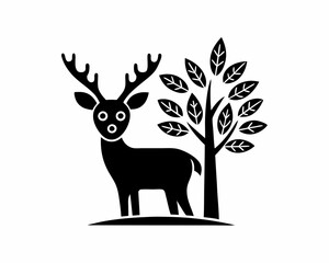 creative details Deer Standing Near a Tree Icon vector illustration