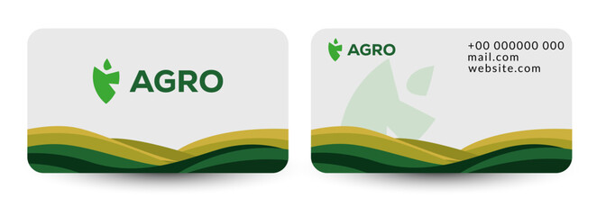 Agro business card design, agriculture, livestock business. Identity for agricultural company, agro conference, forum, event, exhibition. Mockup ID card with strap. Vector illustration for banners. 