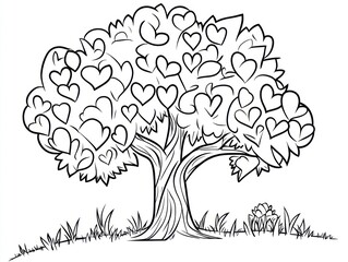 Fototapeta premium Heart-shaped leaves adorn a whimsical tree, flourishing in a simple landscape