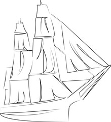 One continuous line art drawing flat illustration sail, sailboat, sea, ship, travel, nautical, sailing, boat, water, ocean. Isolated image hand draw outline on white background