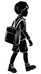 silhouette a student boy going to school with school bag