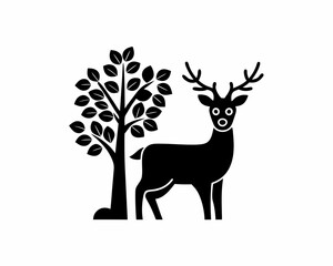 creative details Deer Standing Near a Tree Icon vector illustration