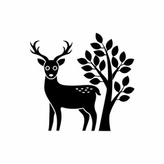 creative details Deer Standing Near a Tree Icon vector illustration