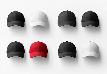 Blank baseball caps in various colors