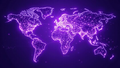 Illuminated Global Network A Dynamic Purple Map Design Connecting Major Cities Worldwide