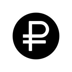 Fototapeta premium Black round shape with russian ruble sign icon silhouette vector flat illustration design.