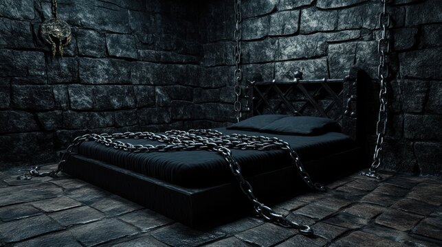 Dungeon bed chains stone medieval prison dark