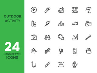 Outdoor activity icon set with hand drawn style