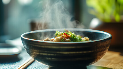 A close-up of steaming Chinese cuisine