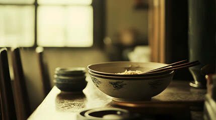Still life photography of Chinese-style retro dining tables and tableware