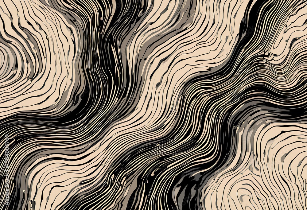 Poster abstract seamless pattern with lines. seamless abstract line art pattern with continuous flowing black lines on a neutral beige background.
