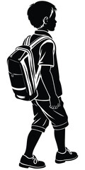 boy going to school with school bag silhouette