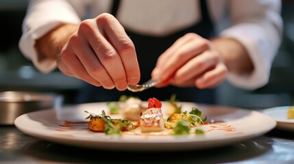 Culinary Artistry: A Chef's Delicate Touch Perfects an Exquisite Dish