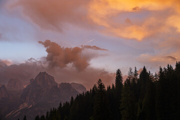 Fototapeta premium Catinaccio mountain range seen from Pozza di Fassa, Val di Fassa, Dolomites, Italy