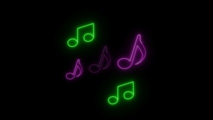 Glowing neon single music note icon set image. Audio podcast, song, disco, party. neon audio music player icon.