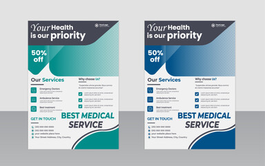 Medical services flyer design template for clinics and hospitals