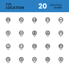 Pin location icon set with outline style