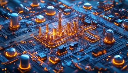 Visualize the seamless integration of industrial IoT analytics with cloud technologies, showcasing the power of data-driven decision-making in the modern manufacturing landscape The intricate network