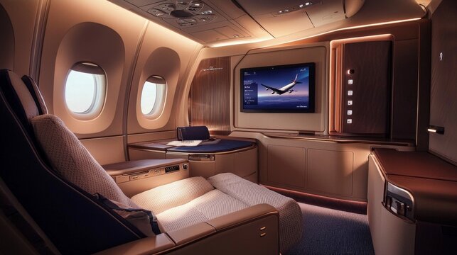 Indulge in soft ambient lighting that enhances the luxurious travel experience.