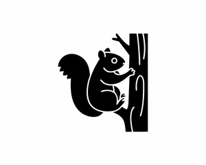 creative details Squirrel Climbing a Tree Icon vector illustration