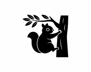 creative details Squirrel Climbing a Tree Icon vector illustration