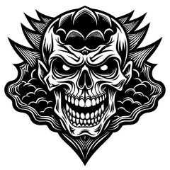 Obraz premium Skull and crossbones illustration on black background with white details