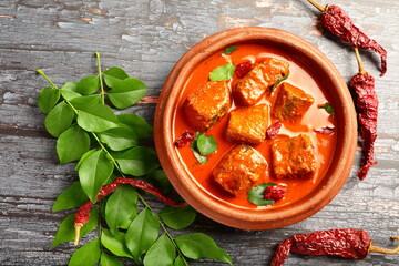 Tuna fish curry , cooked in a spicy gravy , South Indian cuisine.