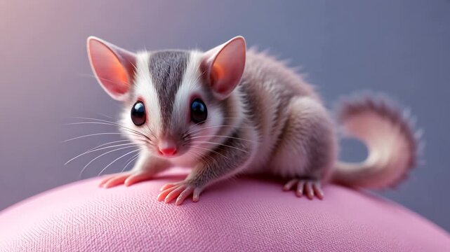 Adorable Sugar Glider Perched on Pink Sphere Against Soft Blurred Background with Soft Lighting