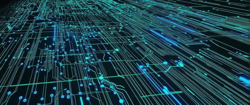 Anamorphic video of Abstract internet technology concept, Digital information flows through the network