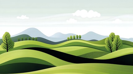 Serene Green Hills Landscape Illustration