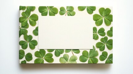 Lucky Four Leaf Clover Leaves Pattern on Book Cover with Empty Space