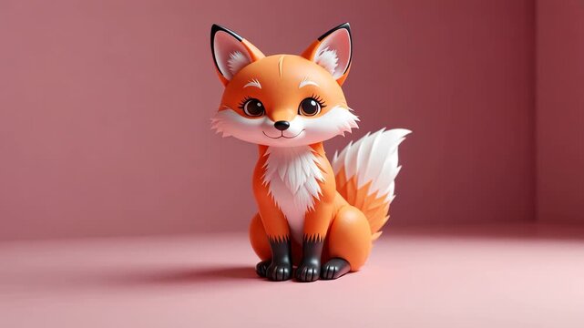 Animated Fox Illustration Sitting on Pink Background with Orange Fur and White Tail