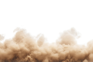 Sandstorm smog and soil dust particles, rising brown smoke cloud isolated on transparent background