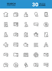 Search everything icon set with outline style