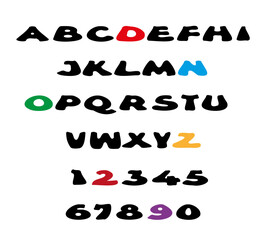 The alphabet, letters, and numbers are doodles.
 For free use, English font, set of letters and numbers. Vector image