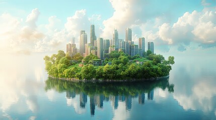 Fototapeta premium Futuristic Floating Island with Sustainable Architecture