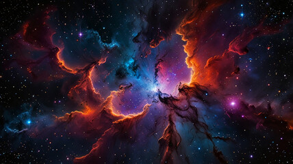 Fototapeta premium stunning cosmic scene featuring vibrant colors and intricate patterns of gas and dust in space, showcasing beauty of universe and mysteries of cosmos