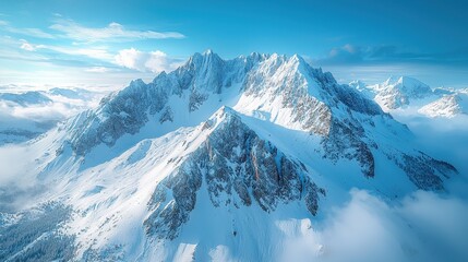 Obraz premium Majestic snow-capped mountains under a clear blue sky with clouds