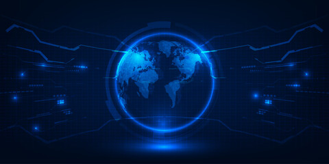 Vector illustrations of futuristic and hi tech digital communication innovation and technology abstract blue tech artwork.