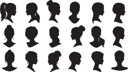 Hairstyles Silhouette: Hair Trends, Fashionable Cuts, Flat Vector Illustration