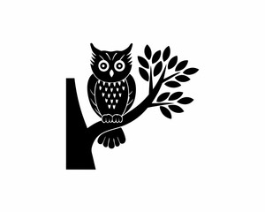 creative details Owl Perched on a Tree Icon vector illustration