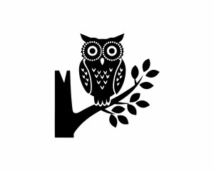 creative details Owl Perched on a Tree Icon vector illustration