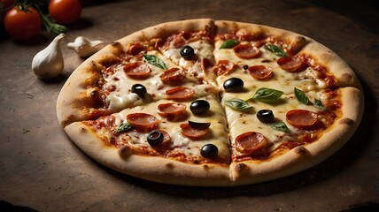 pizza on a wooden board