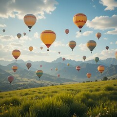 Obraz premium разноцветные воздушные шары летают над полем